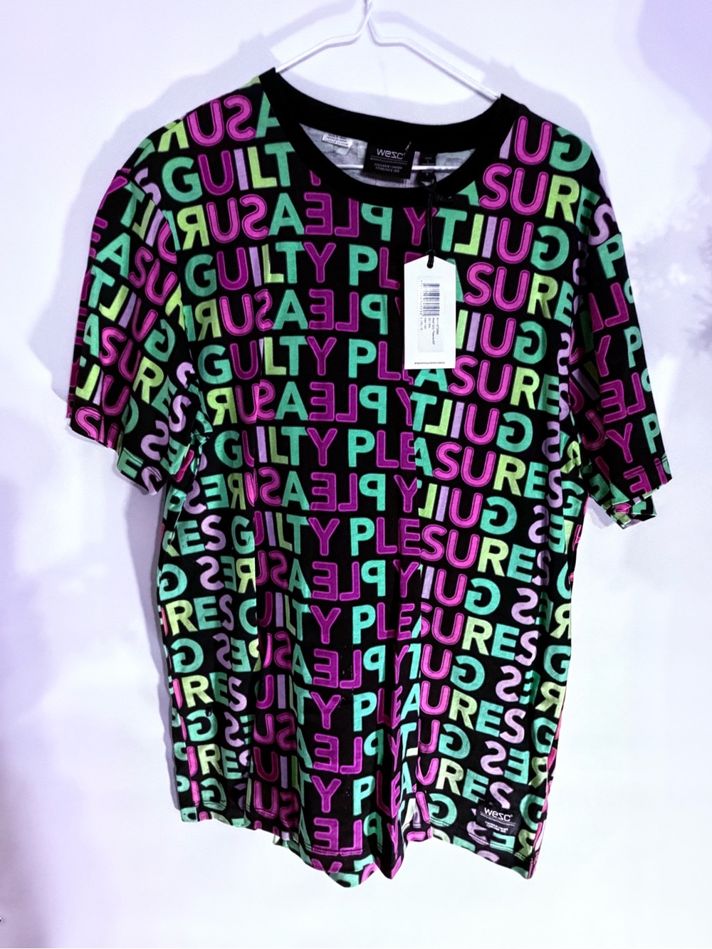 Wesc Black Tee with Purple & Green All-Over Text Print